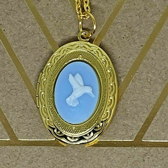 Blue Gold Petite Locket Hummingbird Wedding Party - Picture 2 of 9